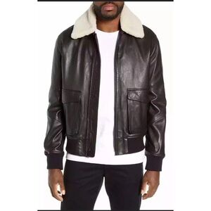 Vince Leather Aviator Jacket & Removable Collar